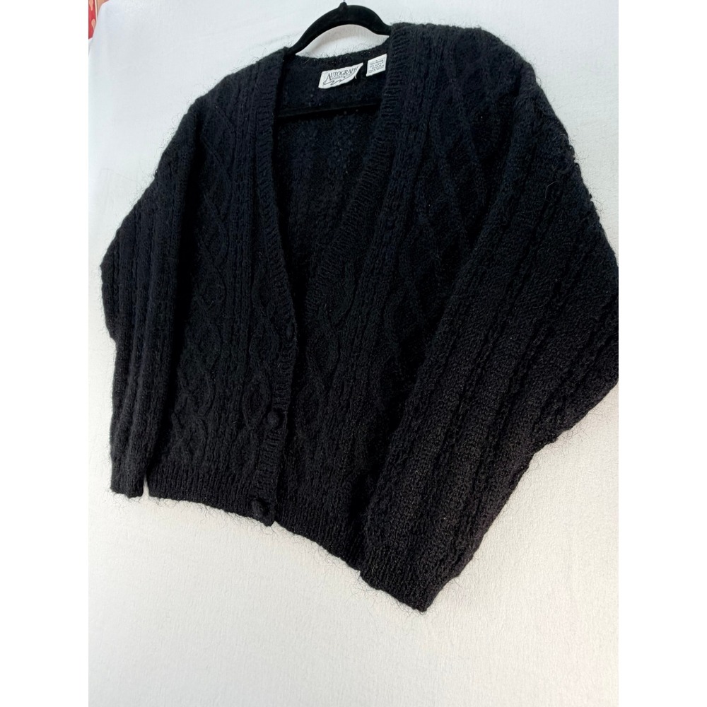 Autograph American Mohair Blend Cable Knit Cardigan Sweater Black Vintage L